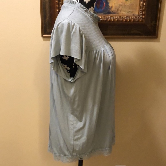 Xhilaration flutter sleeve high ruffle neck upper bodice tucking and crochet hem - Picture 5 of 11